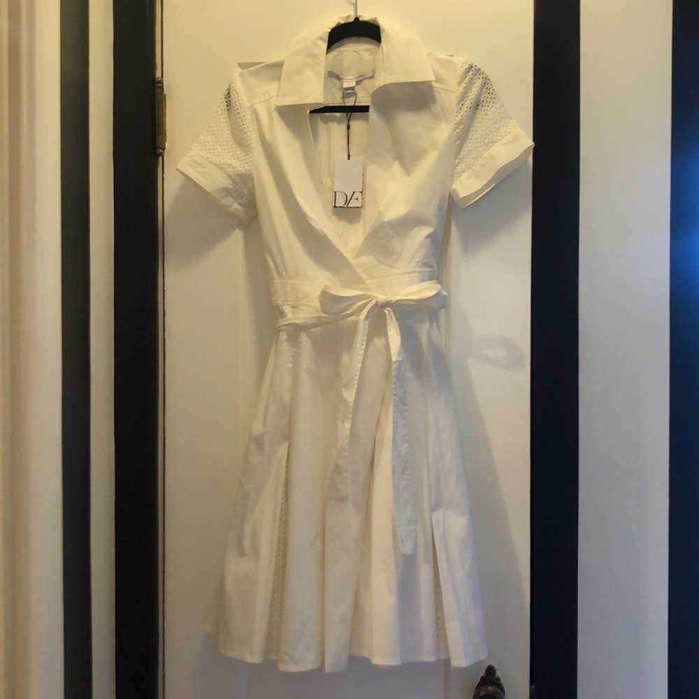 Diane Von Furstenburg white eyelet wrap dress